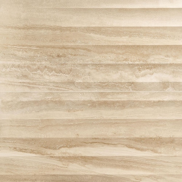 Auramar Waves Travertino Beige 23.62 in. x 47.24 in. 3D Travertine Look Matte Porcelain Wall Tile (15.38 Sq. Ft. / Case)