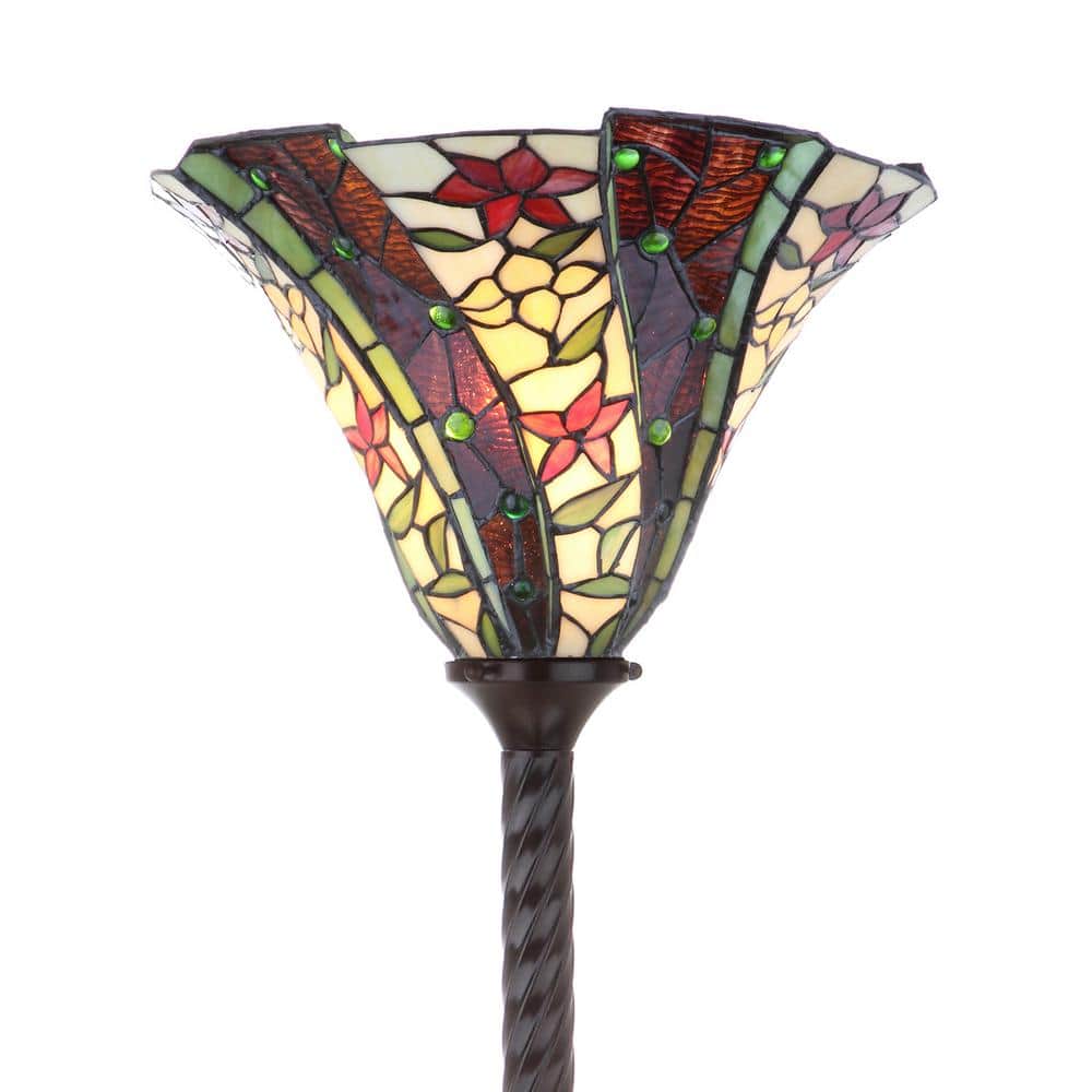 Williams 71" Bronze Torchiere with Stained Glass Shade