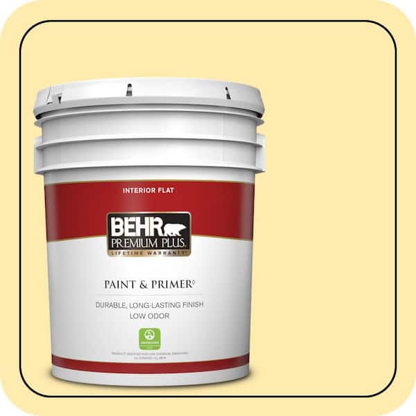 BEHR PREMIUM PLUS 5 gal. #370A-2 Pale Daffodil Flat Low Odor Interior Paint & Primer