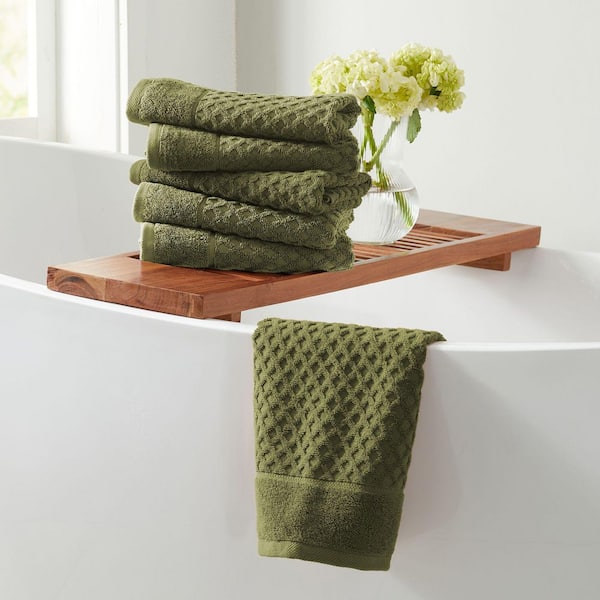 FRESHFOLDS Olive Ultra-Soft 100% Cotton Diamond Waffle 6-Pack Hand Towels