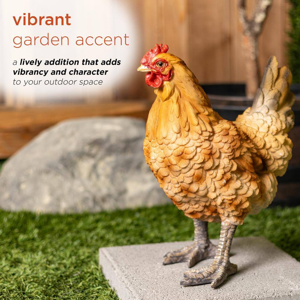 Rustic Orange and Red Polyresin Standing Hen Statue, 14" Height