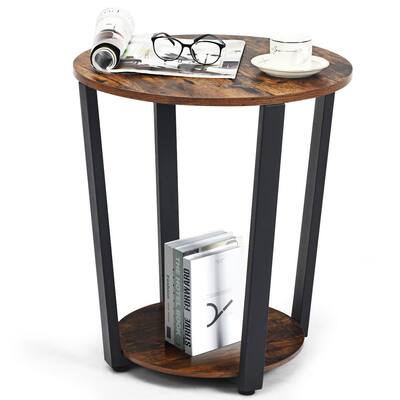 22.5 in. Retro Brown Industrial End Table Metal Frame with Storage Shelf