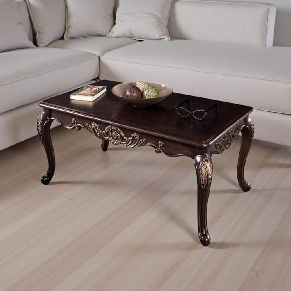Benjara Astor 30.5 in. Cherry Brown and Gold Rectangle Wood Coffee