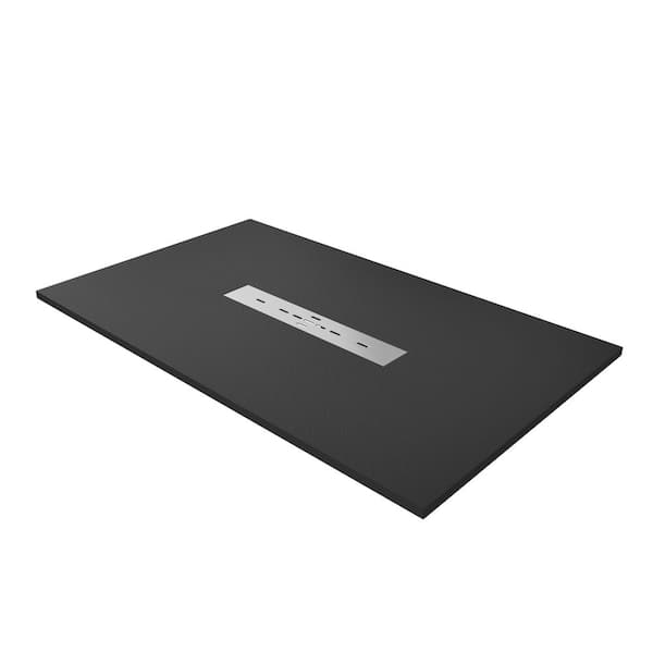 60 in. L x 36 in. W Alcove Shower Pan Base with Center Drain in Black, Low Profile, Wheel Chair Access