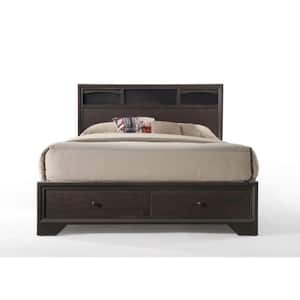 Amelia Brown Espresso Wood Frame Queen Platform Bed with Upholstered