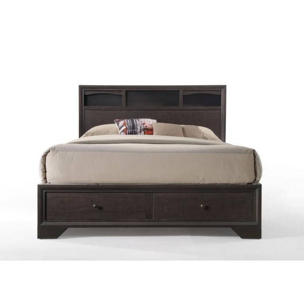 HomeRoots Amelia Brown Espresso Wood Frame Queen Platform Bed with Upholstered