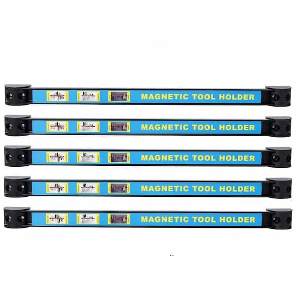 5-Pieces 1 in. H x 17 in. W Heavy Duty Steel Slatwall Accessories with Magnetic Tool Holder in Blue for Workshop, Garage