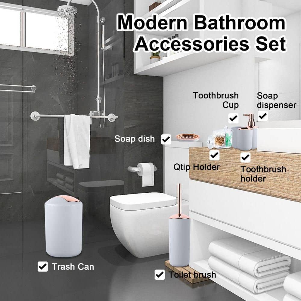 Gray and Rose Gold 8-Piece Bathroom Accessory Set