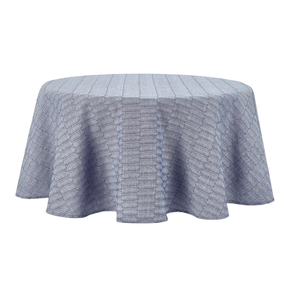 MARTHA STEWART Honeycomb Modern Farmhouse 70 in. Round Blue Cotton Tablecloth