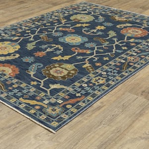 Fleetwood Blue/Multi-Colored 7 ft. x 10 ft. Bohemian Oriental Floral Polypropylene Fringe Edge Indoor Area Rug