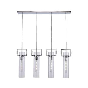4-Light Polished Chrome Kitchen Island Pendant Light Fixture with Clear Glass Shades