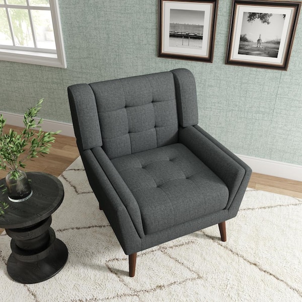 Uixe Modern Dark Gray Linen Accent Arm Chair (Set of 1)