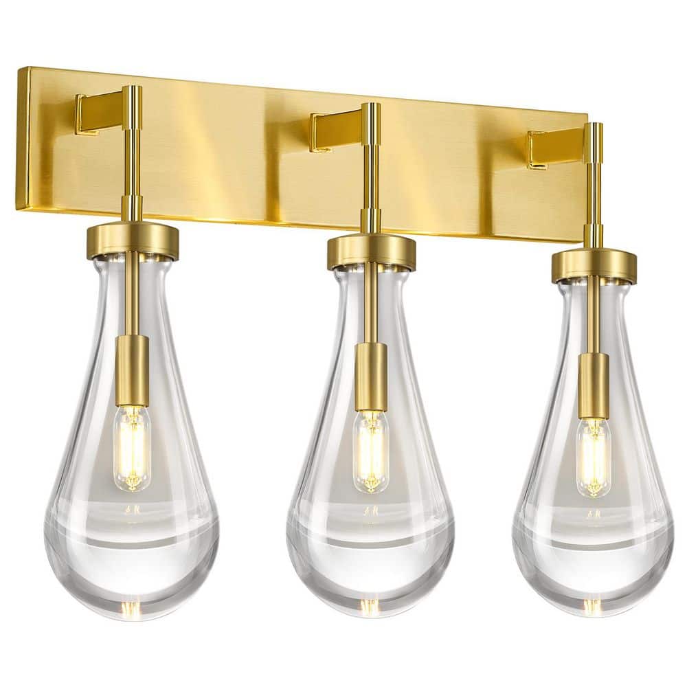 ZHLWIN Raindrop Wall Sconces 19.68 in. 3-Light Gold Crystal Sconces ...