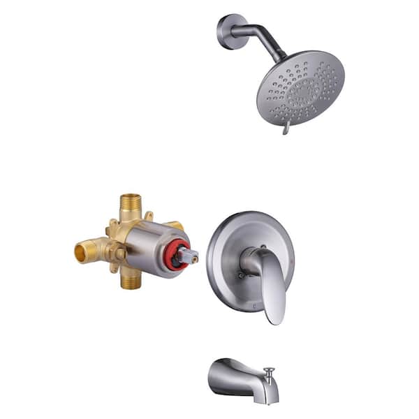 ALEASHA Single Handle 5-Spray Tub and Shower Faucet 1.8 GPM in. Brushed Nickel Valve Included