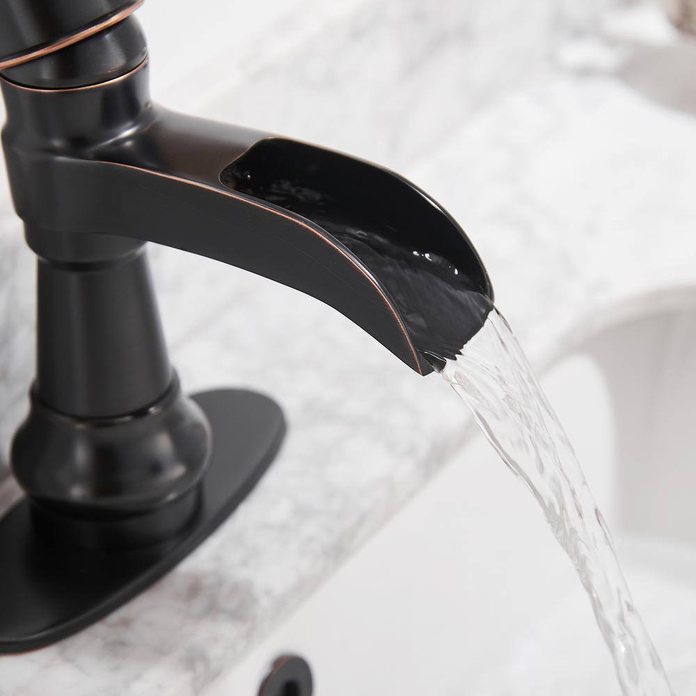 Oil Rubbed Bronze Single Handle Waterfall Bathroom Faucet with Drain Kit