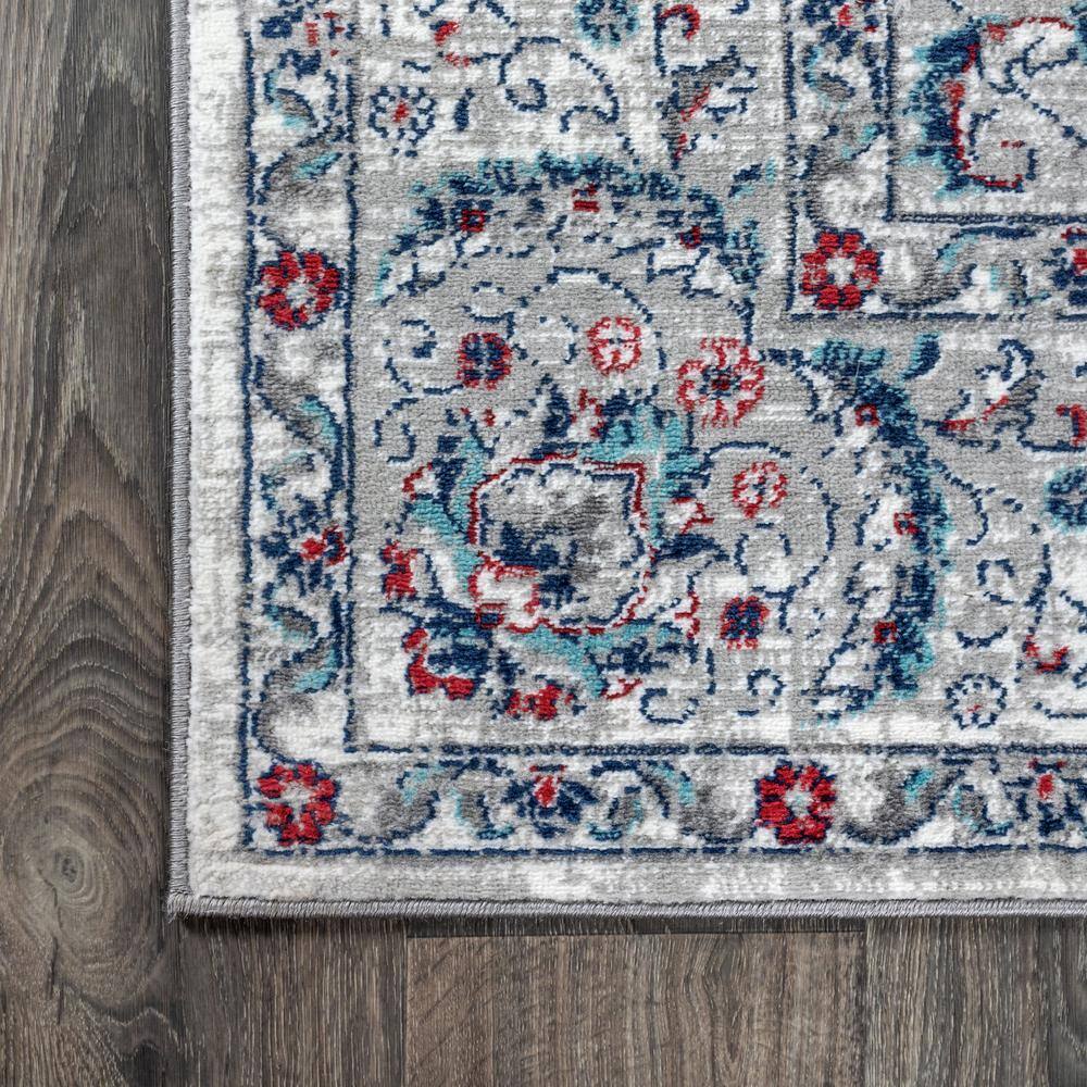 Elegant Light Grey & Red Vintage Synthetic Area Rug 8' x 10'