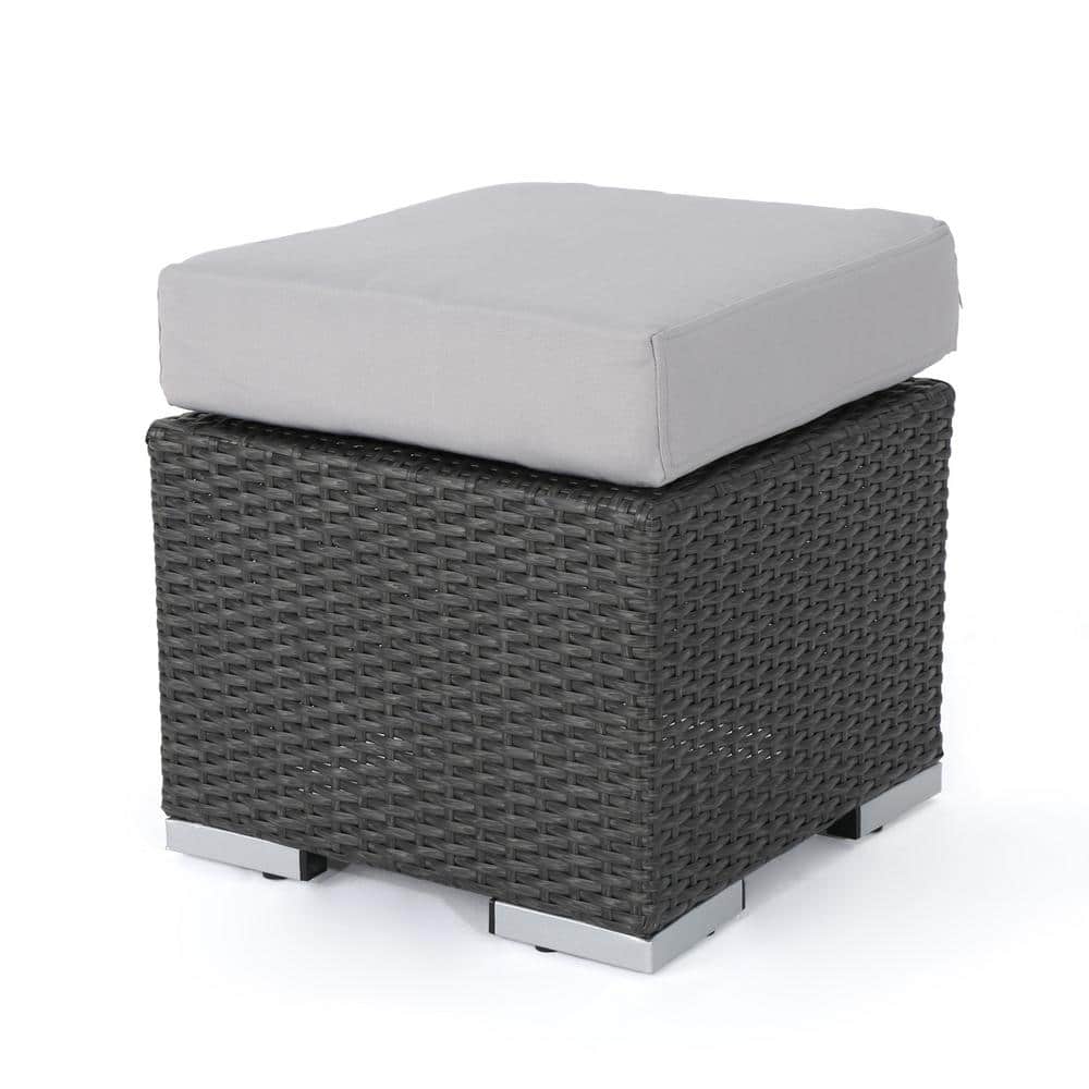 Black Wicker Outdoor Ottoman with Light Gray Cushion for Backyard, Porch, Poolside and Garden price history on PriceWatchPro