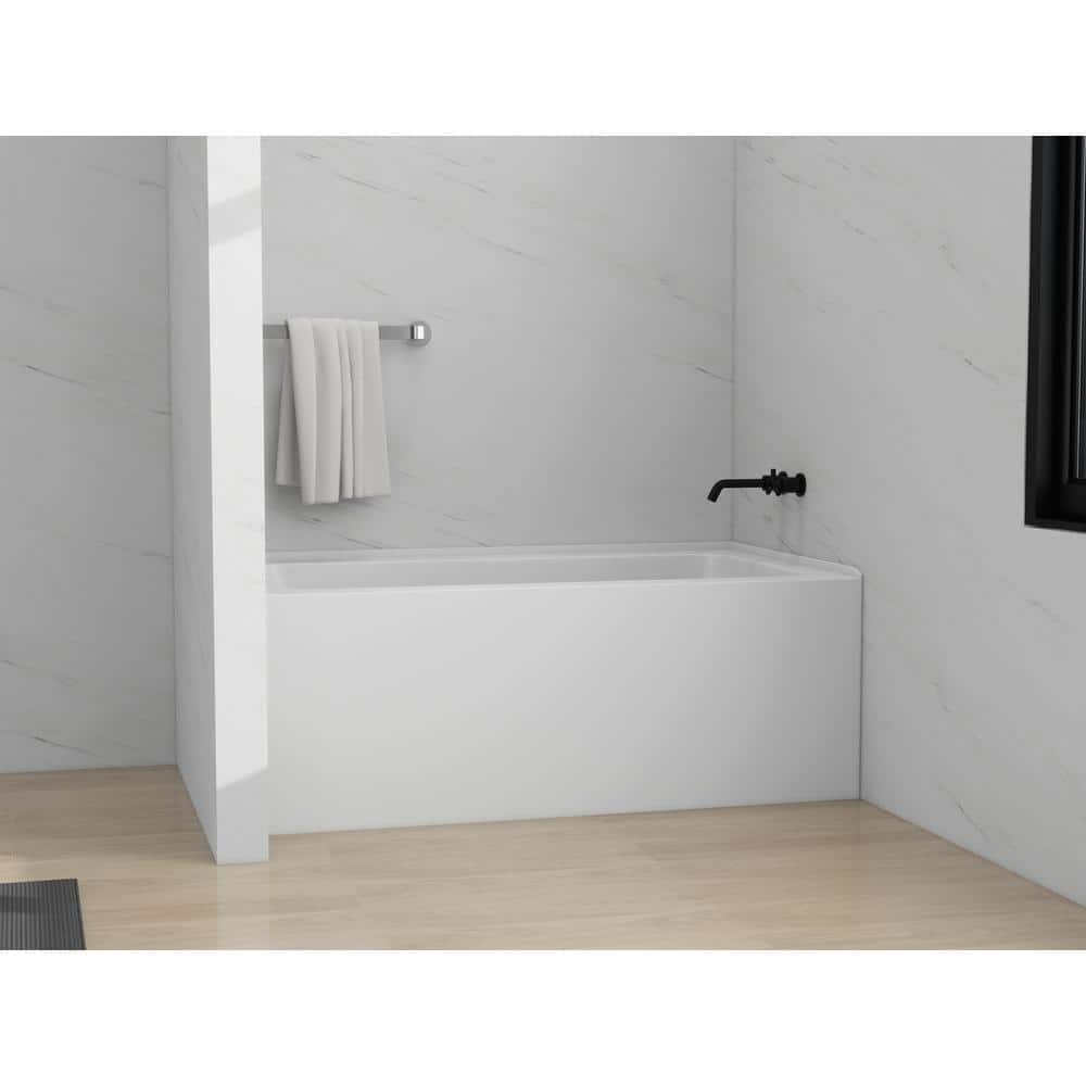 White Acrylic 54-Inch Alcove Soaking Bathtub with Right Drain