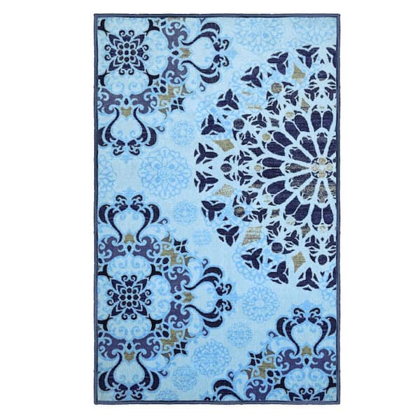 SUPERIOR Thalia Light Blue 5 ft. x 8 ft. Modern Medallion Area Rug