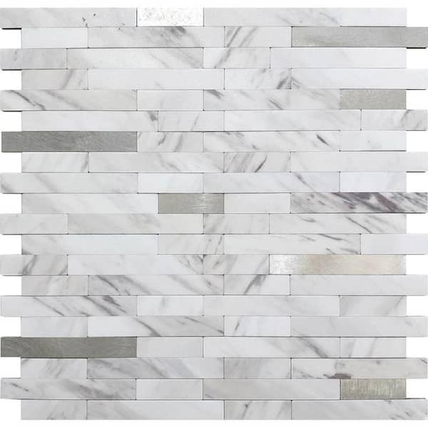 Apollo Tile Stack White and Silver 11.6 x 11.5 Peel and Stick Backsplash Tile for Kitchen and Bathroom (9.26 Sq. / Case)