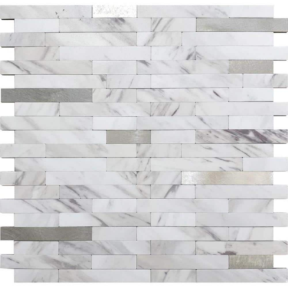 Apollo Tile White and Silver 4 in x 5 Peel and Stick Backsplash Tile ...