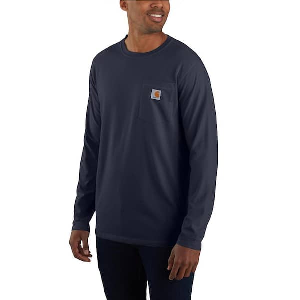 Carhartt Men's Large Navy Cotton/Polyester Force Relaxed Fit Midweight Long-Sleeve Pocket T-Shirt