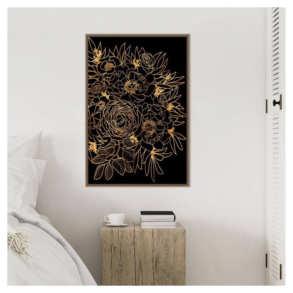 Gold and Black Beaded Framed Botanical Canvas Print