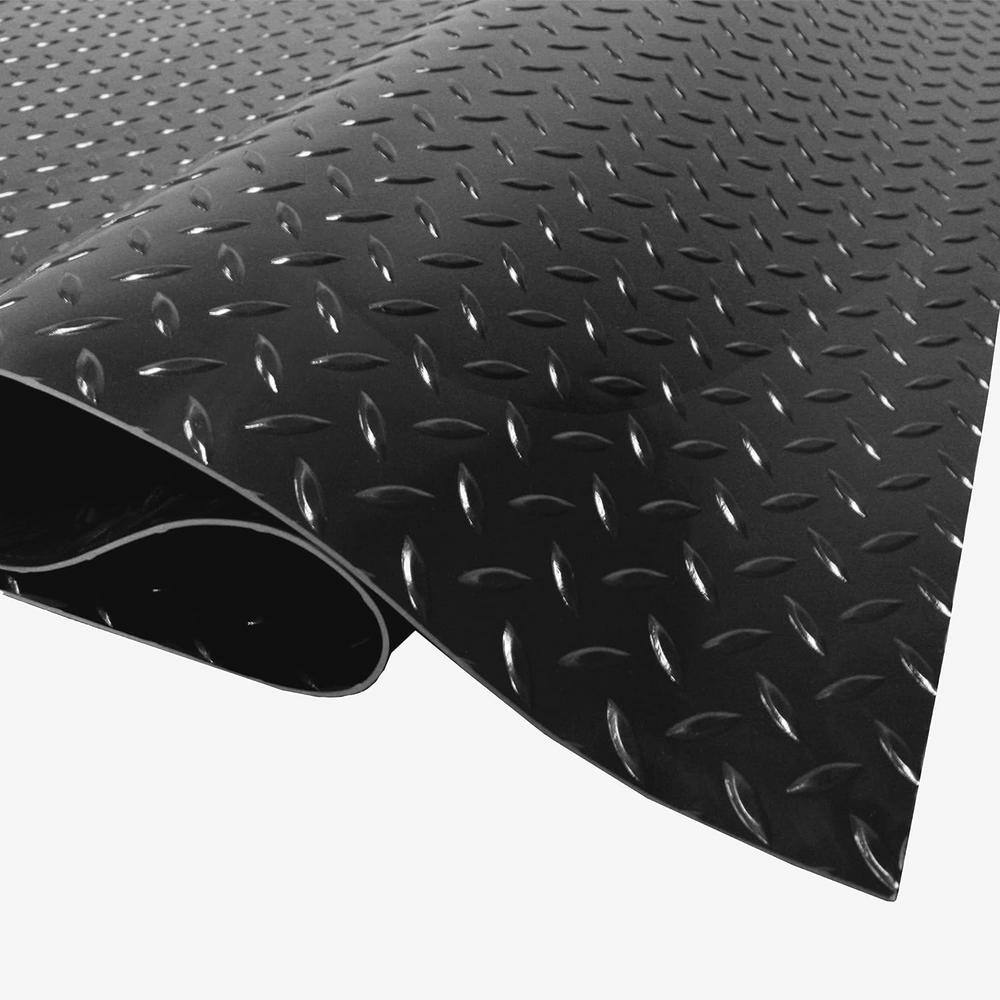 Midnight Black Diamond Plate Vinyl Garage Floor Roll, 7.5' x 17'