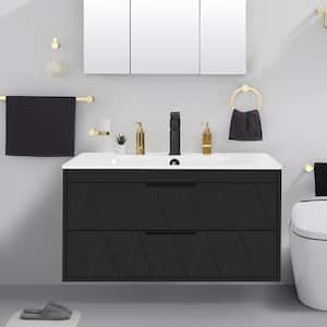 36 in. W x 18.1 in. D x 18.1 in. H Single Sink Bath Vanity in Black with White Ceramic Top and Drain Faucet Set