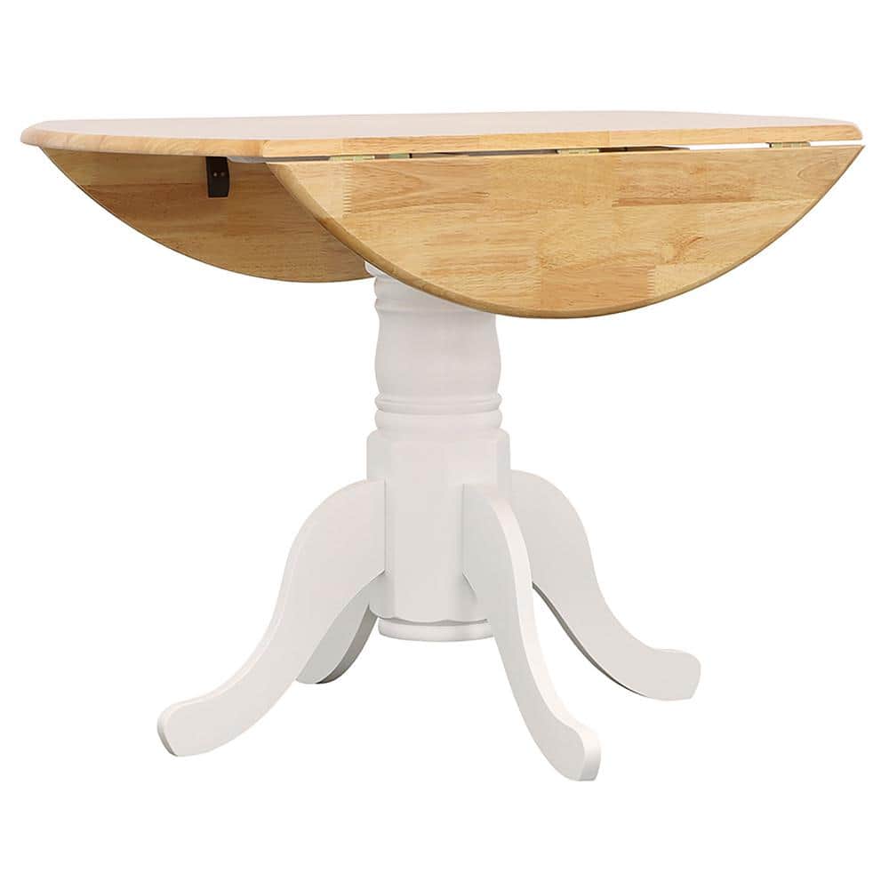 Natural Brown and White Round Extendable Wood Dining Table