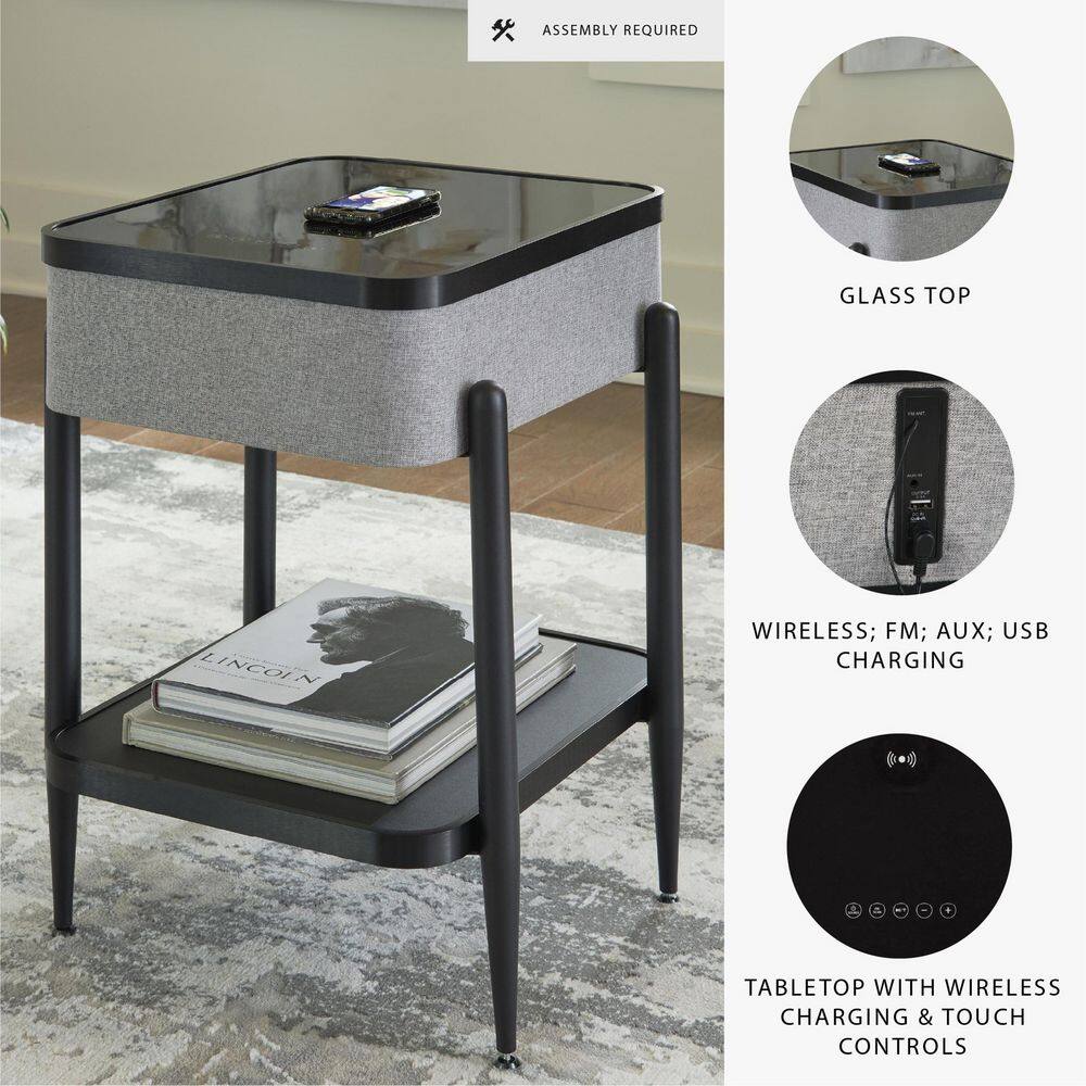 Jorvalee 19 in. Black Rectangle Glass End Table with Shelves - thumbnail 8