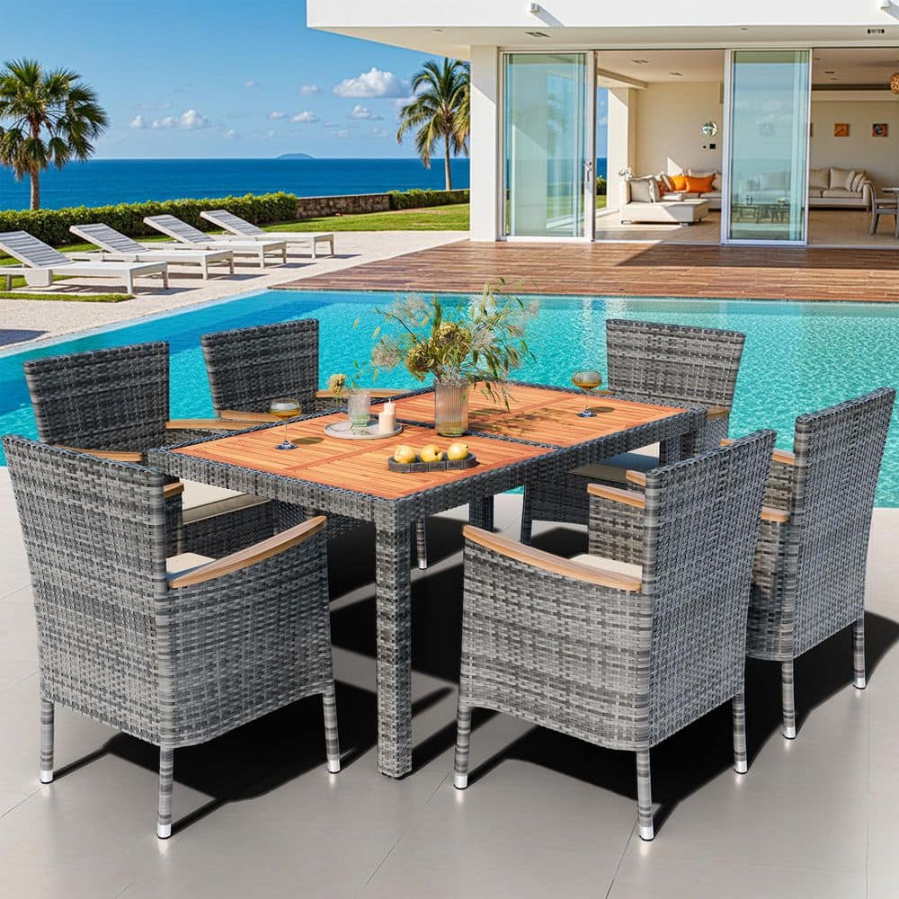 7-Piece Wicker Outdoor Dining Set with Beige Cushion price history on PriceWatchPro