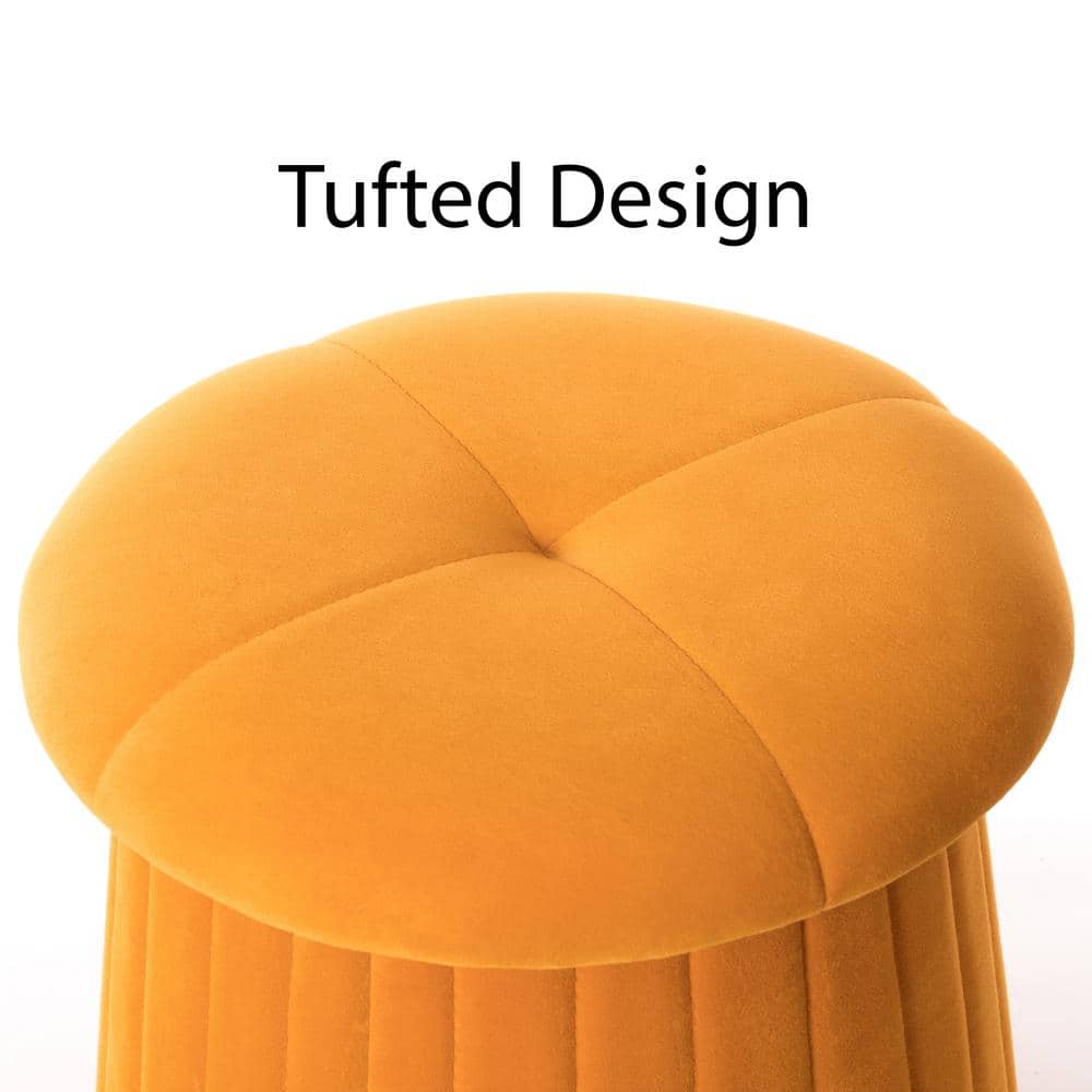 Green Velvet Tufted Round Storage Ottoman