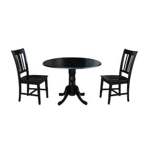 Brynwood 3-Piece 42 in. Black Round Drop-Leaf Wood Dining Set with San Remo Chairs
