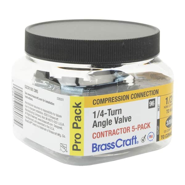 1/2 in. Comp Inlet x 3/8 in. Comp Outlet 1/4-Turn Angle Valve (5-pack)