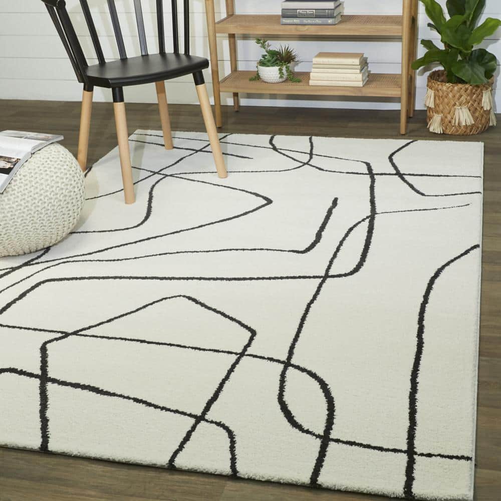 Descartes Charcoal and Ivory Square Synthetic Area Rug