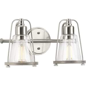Conway 2-Light Brushed Nickel Clear Seeded Glass Farmhouse Wall Light