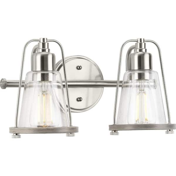 Progress Lighting Conway 2-Light Brushed Nickel Clear Seeded Glass Farmhouse Wall Light