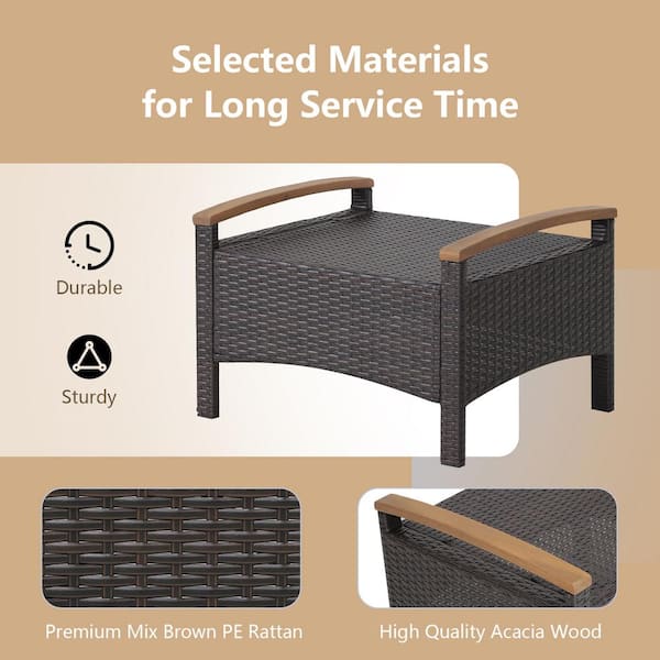 HONEY JOY 2-Piece Wicker Outdoor Ottoman Patio Rattan