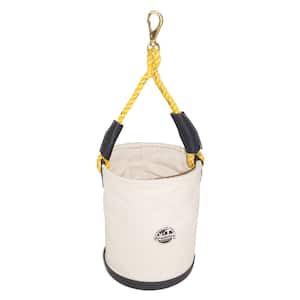 12 in. Utility Canvas Tool Bucket Plastic Bottom in White with Hook