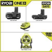 ONE+ 18V Lithium-Ion 4.0 Ah Battery, 2.0 Ah Battery, and Charger Kit with FREE ONE+ Hybrid WHISPER SERIES 7-1/2 in. Fan
