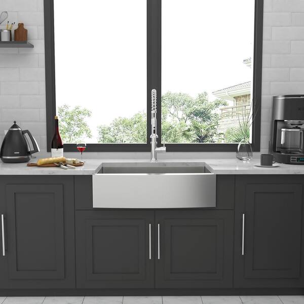 Unbranded - 33 in. Farmhouse/Apron-Front Single Bowl 16-Gauge Stainless Steel Kitchen Sink with Accessories
