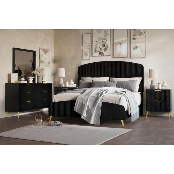 NEW CLASSIC HOME FURNISHINGS New Classic Furniture Kailani 5-Piece Black Queen Wood Bedroom Set (Bed, Dresser, Mirror, 2 Nightstands)