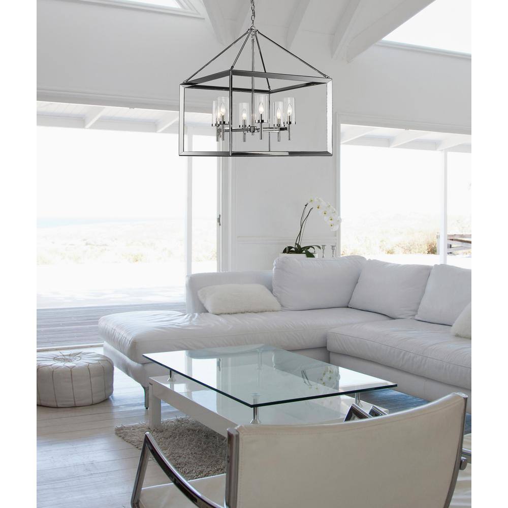 Chrome Cage 6-Light Chandelier with Clear Glass Shades