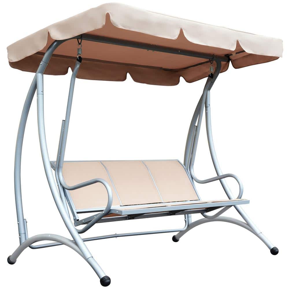 77.25 in. Seats 3-People Metal Patio Swing with Adjustable Canopy, Breathab