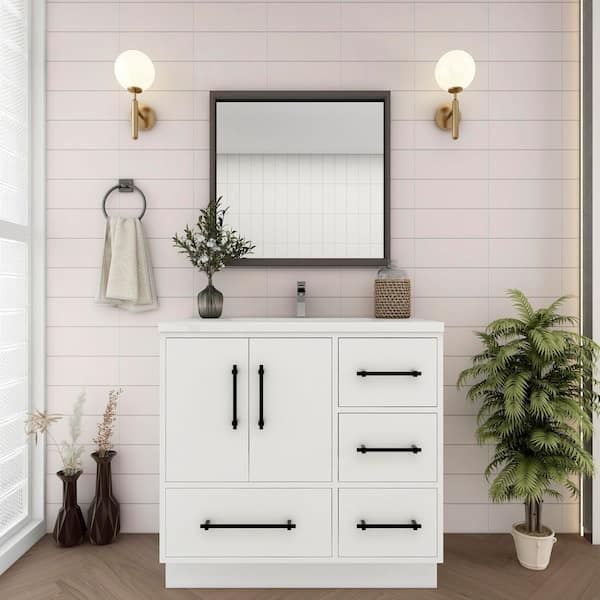 Victoria 36 in. W x 20 in. D x 35 in. H Single Sink Freestanding Bath Vanity in Gloss White with White Acrylic Top