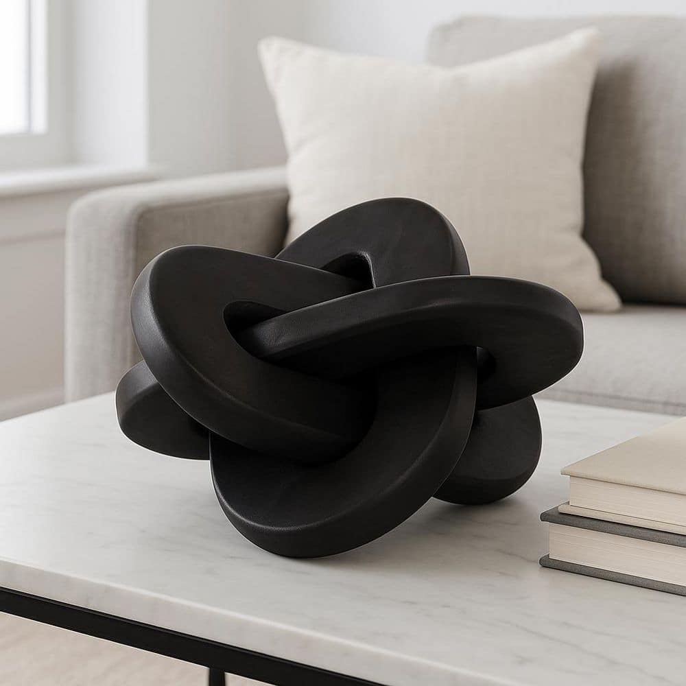 Liv & Skye Black 10 in. x 10 in. Wood Oval Knot Decorative Object