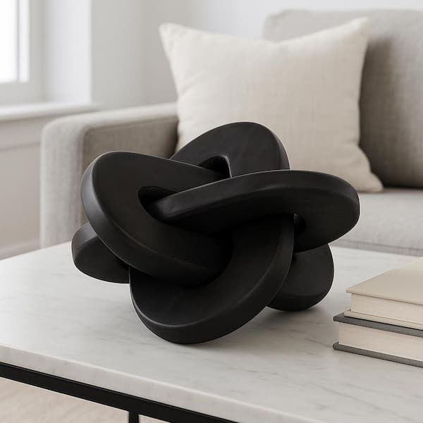 Liv & Skye Black 10 in. x 10 in. Wood Oval Knot Decorative Object
