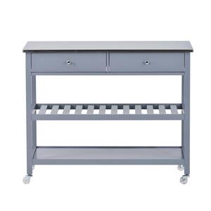Gray Rolling Kitchen Cart with Stainless Steel Top and Locking Wheels