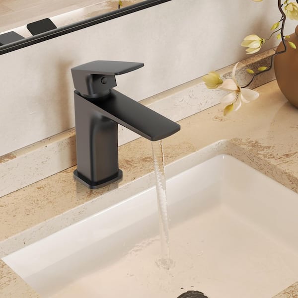 Single Handle Sink Faucet Modern Bathroom Single Hole Faucet with Pop-Up Drain in Matte Black